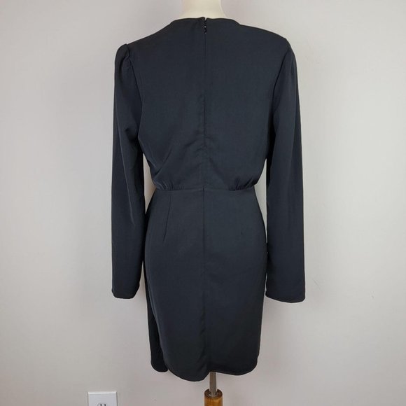 WAYF Black Drape Puff Long Sleeves V-Neck Dress M - Picture 3 of 11